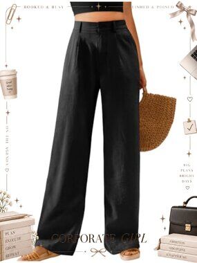 Wide Leg High Waisted Palazzo Trousers Button Down Pants with Pockets